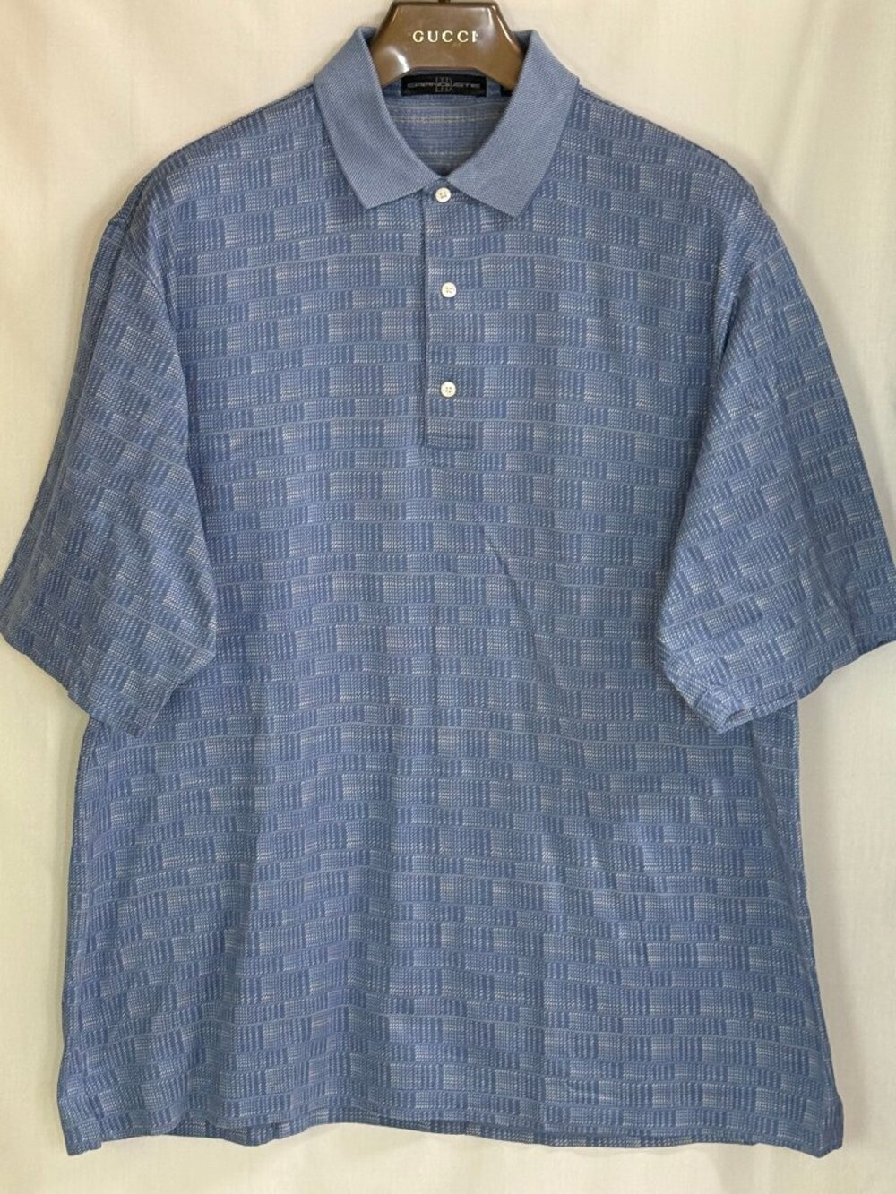 Carnoustie Men's Short Sleeves w/ Collar Check Pattern Polo Shirt- Slate Blue-XL